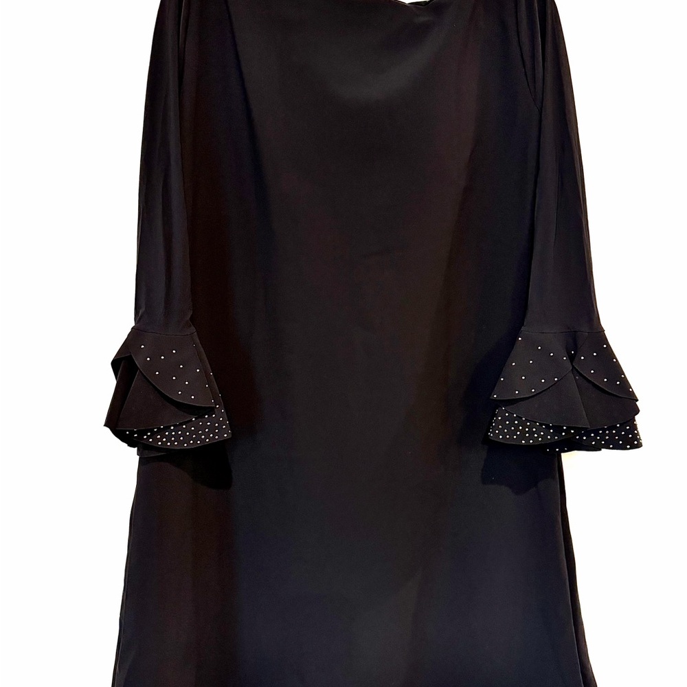 Chiara Boni Elegant Black Dress With Sequin Ruffle Sleeve Detail Sz 50 US 12 XL - Picture 14 of 17
